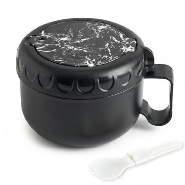 Imagem de MUUBOOX Tigela de micro-ondas padrão de mármore com tampas, canecas de sopa de micro-ondas de 800 ml com alças, para sopa e macarrão instantâneo, aveia, gumbo, salada, itens essenciais de dormitório