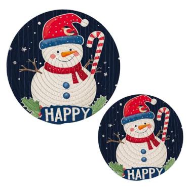 Imagem de Blueangle 2 peças de suporte de panela de trivet de boneco de neve de Natal - conjunto de pegadores de panela de tecido redondo - almofadas quentes trançadas de algodão - porta-copos - tapetes de mesa