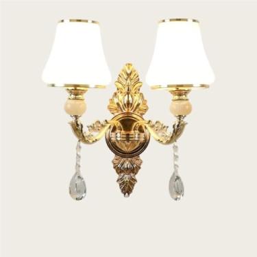 Imagem de Luminária de parede de cristal luxuosa em estilo europeu - Design moderno e simples para iluminação de cabeceira, corredor e ao lado da cama (Tipo C com duas lâmpadas)