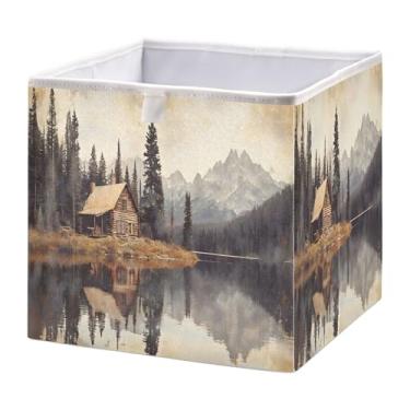 Imagem de SEHANY Cesto de armazenamento dobrável Mountains Lanscape, organizador de tecido grande, dobrável, para roupas, brinquedos, livros, armário, berçário, 28 x 28 x 28 cm