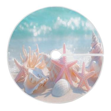 Imagem de Blueangle Saia de árvore de Natal de 90 cm com conchas na praia - poliéster macio e resistente a rugas, decoração de férias para festas de Natal, árvore festiva e decoração de casa (36)