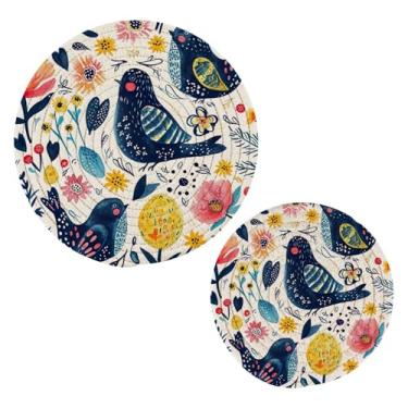 Imagem de Blueangle 2 peças de suporte de panela de flores de pássaros - conjunto de pegadores de panela de tecido redondo - almofadas quentes trançadas de algodão - porta-copos - tapetes de mesa para cozinhar