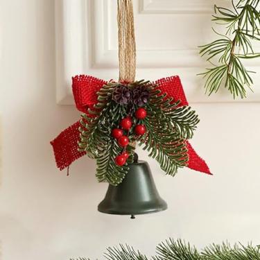 Imagem de Luqeeg Enfeite de Sino de Natal para Pendurar, Decoração de Sino de Natal Vintage com Corda para Pendurar Laço, Pinha Frutas Vermelhas para Casa Decoração de Porta Guirlanda (Verde)