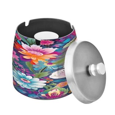 Imagem de Blueangle Cinzeiro de borboletas coloridas com tampa para cigarros, à prova de vento/chuva, aço inoxidável, sem fumaça, inodoro, cinzeiro para uso interno ou externo (461)