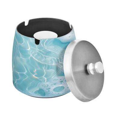 Imagem de Blueangle Cinzeiro de estrela do mar e coral com tampa para cigarros, à prova de vento/chuva, aço inoxidável, sem fumaça, inodoro, cinzeiro para uso interno ou externo (137)