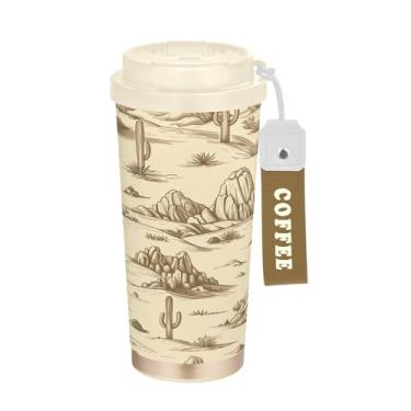 Imagem de SEHANY Caneca de viagem vintage caubói ocidental 482 g xícaras de café reutilizáveis revestidas de cerâmica com tampa à prova de vazamento, parede dupla, isolamento a vácuo, copo de café de aço