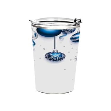 Imagem de Blueangle Copo de 340 g com tampa e canudo, copo de café com água isolada a vácuo de aço inoxidável, fitas de Natal, caneca de viagem, copo térmico para bebidas quentes e frias (591)