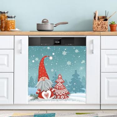 Imagem de ATTX Capa de ímã de lava-louças de gnomo de Natal, 58 cm C x 66 cm A decoração da capa frontal da máquina de lavar louça, decalques de armário doméstico adesivos de eletrodomésticos #65