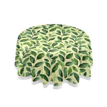 Imagem de SEHANY Toalha de mesa redonda com folhas verdes pastorais, 152 cm, tecido lavável sem rugas, toalha de mesa redonda com renda decorativa para restaurante, casamento, acampamento, festa Fiesta Cinco de