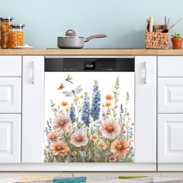 Imagem de ATTX Capa magnética colorida para lava-louças de ervas e flores, 58 cm C x 66 cm A decoração da capa da máquina de lavar louça, adesivos de eletrodomésticos para armários domésticos #157