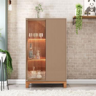 Imagem de Cristaleira De Vidro Com Led Para Sala Visari Marrom/freijó C01 - D'rossi