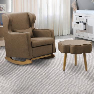 Imagem de Poltrona De Amamentação Base Balanço E Puff Flower Linho E03 - D'rossi Cor Marrom Cacau