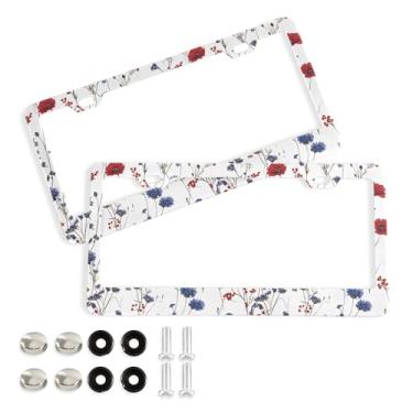 Imagem de SEHANY Molduras de placa de licença de flores florais coloridas, capas de moldura de placa de carro de alumínio à prova de ferrugem com orifícios elípticos e parafusos serve para veículos padrão dos