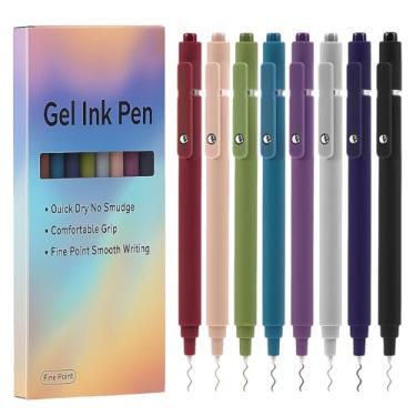 Imagem de Thboxes Pacote com 8 canetas de gel, canetas coloridas de ponta fina de 0,5 mm, canetas multicoloridas retráteis, escrita suave para diário, anotações, material escolar, material escolar, meias para