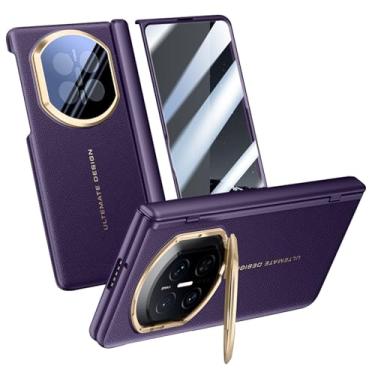 Imagem de FWYANZH Capa de couro para Huawei Mate X7, protetor de tela integrado, suporte protetor de lente de câmera, dobradiça fina à prova de choque com tudo incluído, roxo, Mate X7