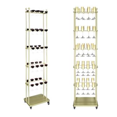 Imagem de Gainspra Suporte de parede de champanhe: rack de vinho de 40 copos para festa ou bar, suporte de torre de champanhe de metal com prateleira de armazenamento, armário de exibição para taças de vinho