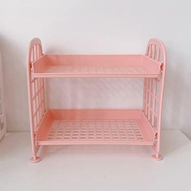 Imagem de Organizador de mesa dobrável de 2 camadas, prateleira empilhável para cosméticos, artigos de papelaria, acessórios de cozinha e banheiro, suporte para economia de espaço