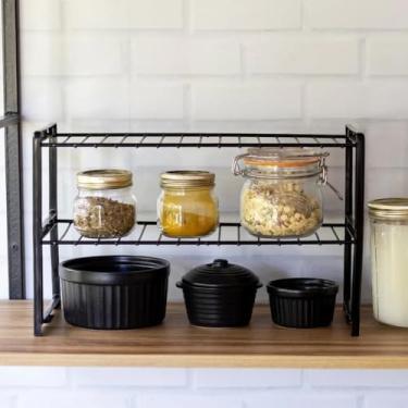 Imagem de Organizador de Armário 3 Níveis Preto – Prateleira Multiuso para Cozinha, Despensa e Banheiro, Rack Grande em Plástico e Aço(Preto)