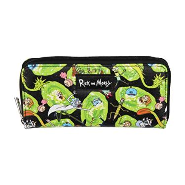 Imagem de Bioworld Carteira Rick and Morty Portais e Personagens Faux Saffiano Carteira com Fecho de Zíper