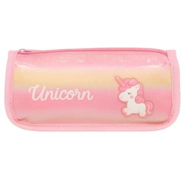Imagem de Estojo Escolar Unicórnio Holográfico, Duplo Compartimento | Duas divisórias, 20x6x9cm, Brilhante com Glitter (Rosa)