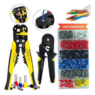 Imagem de Kit Alicate Crimpar Descascador 1200 Terminais Ilhós Tubular