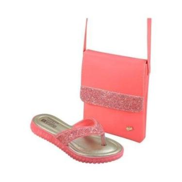 Imagem de Chinelo Infantil Pampili Candy Coral Glitter + Bolsa 123.293-Feminino