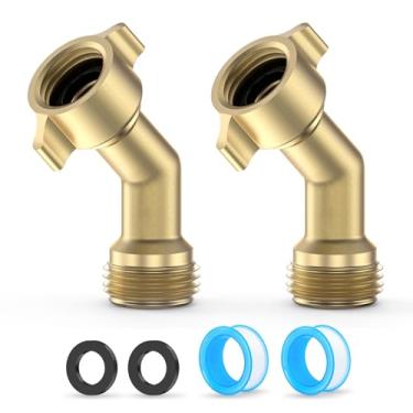 Imagem de Mangueira de jardim cotovelo de 45 graus adaptador de latão resistente com 4 arruelas encaixe de mangueira de latão sólido para trailer, pacote com 2
