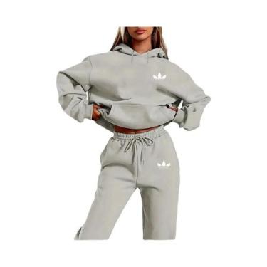 Imagem de Conjunto De Moletom Feminino Plush Casual Hip Hop De 2 Peças Com Estam