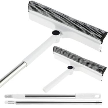 Imagem de Limpador de janela de 53 polegadas 2 em 1 esponja rodo e esfregão janela giratória de 180 graus com extensão externa para espelho de vidro, branco, 134 cm