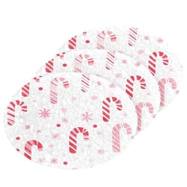 Imagem de Wassud Esponja de polpa de madeira com padrão de bengala doce para pratos, pacote com 3 esponjas de cozinha para limpeza, esfregão resistente para panelas antiaderentes pia banheiro, suprimentos de