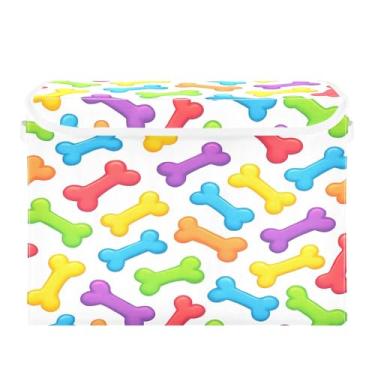 Imagem de STAYTOP Caixas de armazenamento de decorações de Halloween com tampas e alça de transporte, ossos de cachorro coloridos de desenho animado caixas de armazenamento dobráveis recipientes para casa