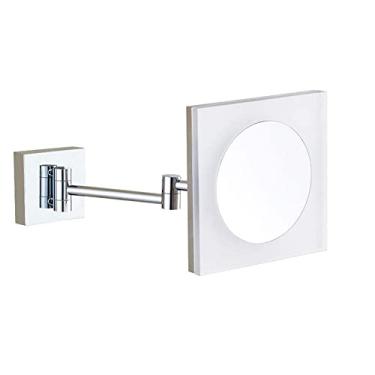 Imagem de Espelho de maquiagem iluminado montado na parede de 20 cm, espelho de banheiro com ampliação, lado único, rotação giratória de 360 graus com visão livre de distorção, extensão de 26 cm