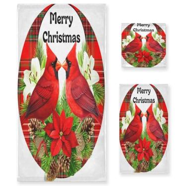 Imagem de Wassud Conjunto de 3 toalhas de banho de pássaros vermelhos de Natal, toalhas super macias e absorventes para banheiro, toalhas de banho de secagem rápida, toalha de banho para academia, spa, hotel