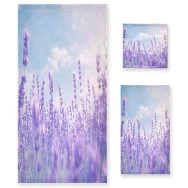 Imagem de xigua Conjunto de toalhas de banheiro de campo de lavanda absorvente toalha de banho macia de 3 peças toalha de mão toalhas decorativas para banheiro, academia, hotel, praia, piscina