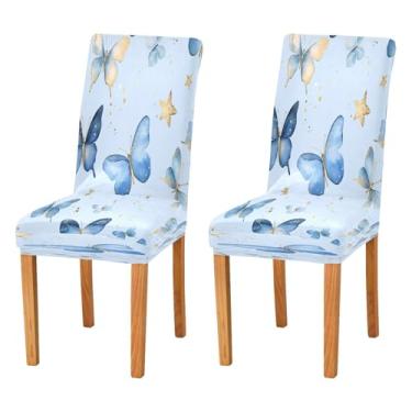 Imagem de CEBUGI Capas de cadeira para sala de jantar, borboletas e estrelas, capa protetora de cadeira elástica, lavável, removível, para casa, restaurante, banquete, festa, pacote com 2
