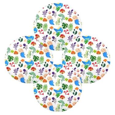 Imagem de Wassud Jogo americano conjunto de 4 tapetes redondos de pássaros vibrantes para cozinha e jantar, tapetes laváveis e resistentes ao calor, decoração de mesa 39 cm