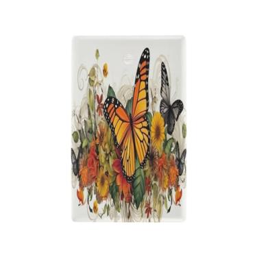 Imagem de Wassud Placa de cobertura de interruptor de luz de flores e borboletas, 1 capa de tomada em branco placa de parede decorativa decoração de casa sala de estar quarto