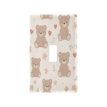 Imagem de Wassud Placa de cobertura para interruptor de luz, adorável urso com corações, capas de tomada decorativas, placa de parede para tomadas elétricas, interruptor único, 11 x 7 cm