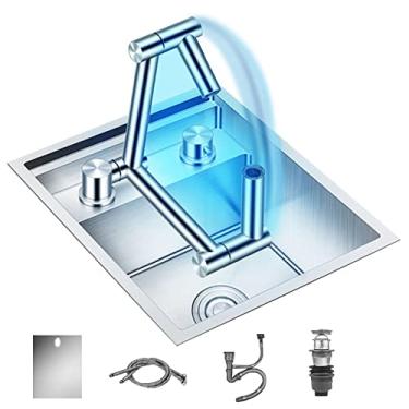 Imagem de PVXMQFFA Pia de preparação de bar, pia de cozinha com tampa, tigela única de aço inoxidável embaixo do balcão, inclui torneira dobrável e acessórios (cor: prata, tamanho: 32 * 43 * 23 cm)