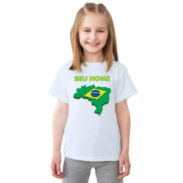 Imagem de Camiseta Brasil Com Nome Camisa Personalizada Blusa Infantil e Juvenil
