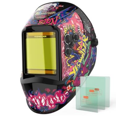 Imagem de YESWELDER Capacete de soldagem de escurecimento automático de visão grande, bloqueio de luz azul, máscara de capô de soldador movida a energia solar de cor verdadeira 1/1/1/1 com 4 sensores de arco