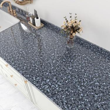 Imagem de EPPKILY Papel de contato de granito azul para bancadas 40 x 39 cm, papel de parede de mármore azul brilhante, descasque e cole papel de contato autoadesivo à prova d'água para bancada, armários de