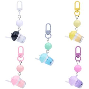 Imagem de SUNNYCLUE 5 cores de leite, saquinho de chá, berloque, bolha, chá, chaveiro, volume, colorido, resina, fofo, bebidas, liga branca, chaveiro, garra de lagosta, pingentes com fecho giratório para bolsas