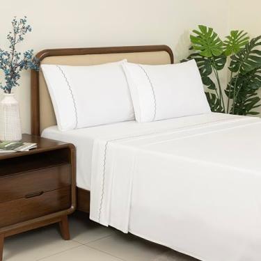 Imagem de Dreamology Jogo de lençol casal 100% algodão, macio e resistente a rugas, bolso profundo de 41 cm, 4 peças inclui 1 lençol com elástico, 1 lençol de cima e 2 fronhas