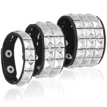 Imagem de FNANJWQ 3 pulseiras punk de couro de Halloween, pulseira gótica cravejada para homens e mulheres, pulseira de rock para fantasias de Halloween, acessórios de lembrancinhas de festa