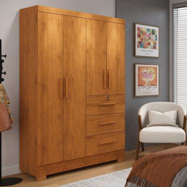 Imagem de Guarda-roupa 4 Portas e 3 Gavetas Amanda Marrom