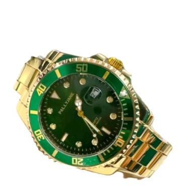 Imagem de Relógio Masculino Submariner, Mostrador Verde, Pulseira Dourada, Quartz, 3ATM, Data