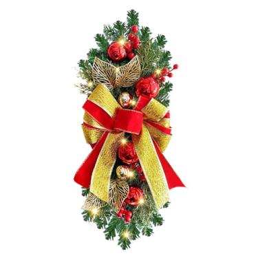 Imagem de Guirlanda De Natal Para Lareira,Decoração Sazonal Com Ramos De Pinheiro - Grinalda De Ramos De Pinheiro Com Laço | Para Escadas Porta Parede Interior Lareira Cozinha Casa Casa De Campo Janela Chaminé