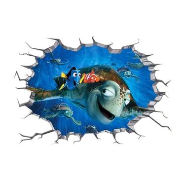 Imagem de MaiKeAYang Decalques de parede 3D, murais, decorações de parede de vinil removíveis, tartaruga-do-mar, peixinho dourado para sala de estar, quartos de bebê, quarto, banheiro, casa, parede, decoração