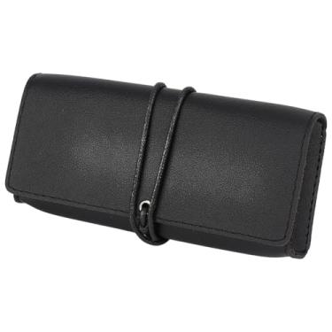Imagem de CREATCABIN Estojo de couro PU para óculos de sol portátil, bolsa macia para óculos, bolsa de armazenamento de óculos, presente leve para mulheres, homens, unissex, Natal, preto 16,7 x 7,8 cm